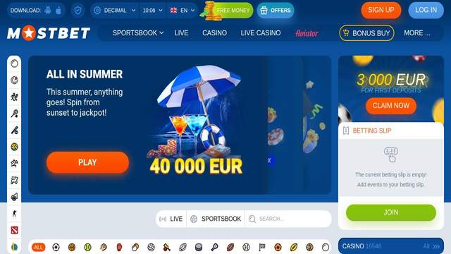 Mostbet casino screenshot
